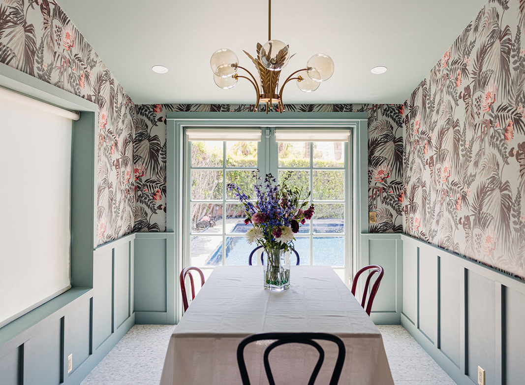 Mid-century room with decorative wallcovering